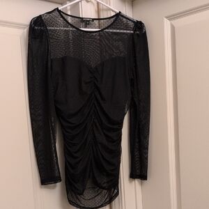 Express Black Mesh Ruched Blouse